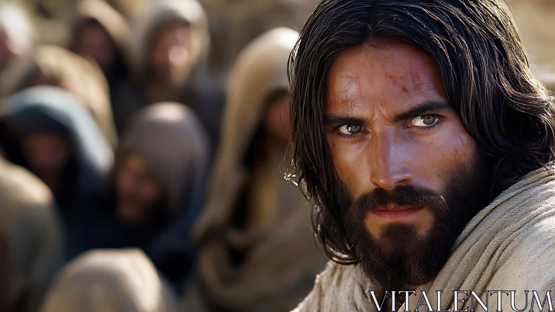 Intense bearded man in robe rendered with shallow depth of field