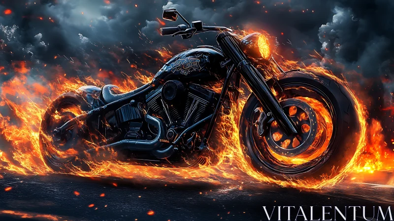 Inferno street chopper blazing through stormlit midnight.