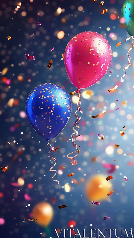 Festive Balloons Dancing Through Confetti Magic.