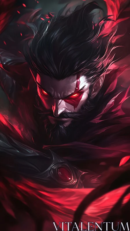 Vengeful dark mage portrait with glowing red eyes and cloak