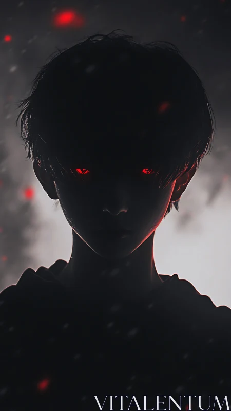 Silhouetted figure with red eyes in diffuse backlight scene.