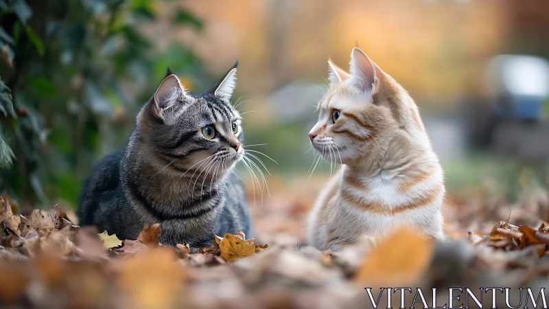 Two Kittens Meet Among Autumn Leaves in Warm Evening Light