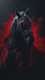 Dark warhorse emerges from crimson smoke in haunting silence