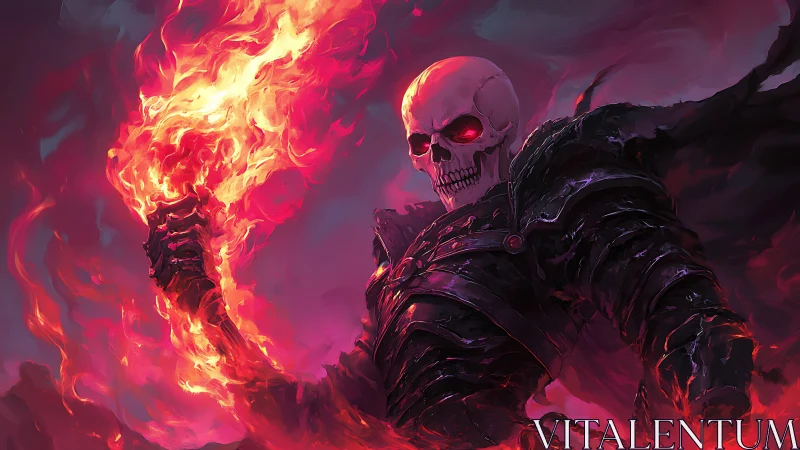 Infernal skeletal warlord in dynamic digital painting composition.