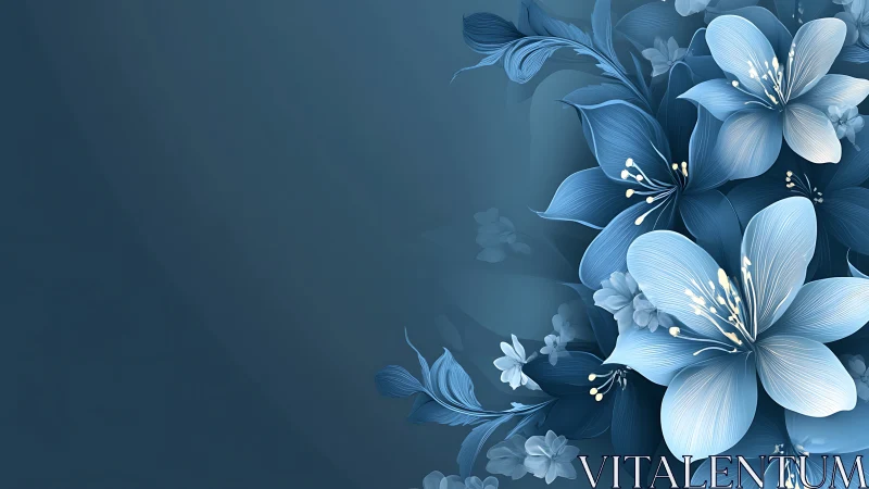 Cerulean Blooms Dance: Ethereal Blue Floral Composition.