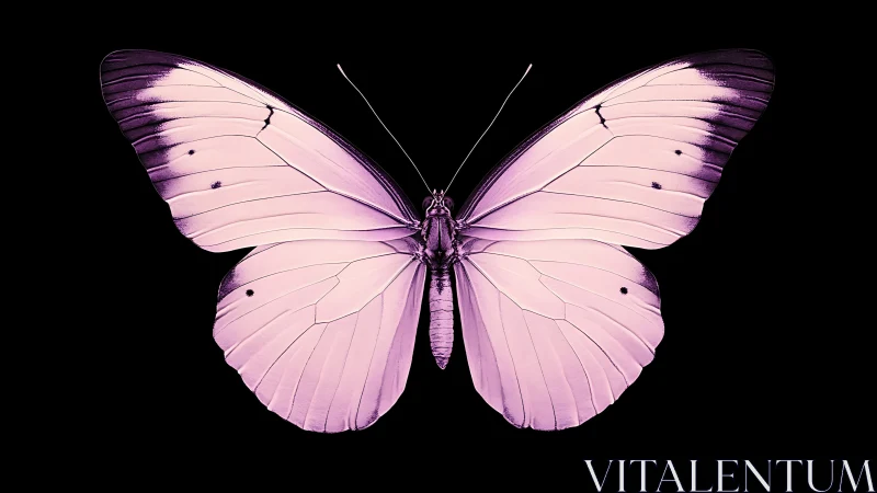 Soft pink butterfly glows in elegant contrast on black