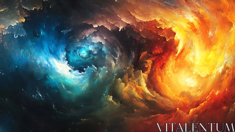 Elemental cosmic vortex merges fire and ice in swirling light