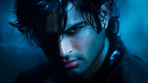 Moody blue portrait reveals a thoughtful, intense young man