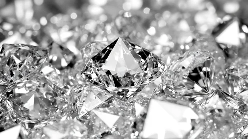Multiple faceted diamonds are arranged in dense close-up view