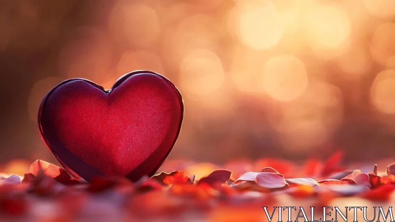 Ruby heart sculpture positioned centrally with bokeh illumination backdrop.