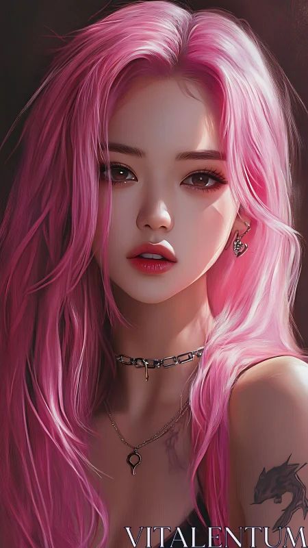 Pink haired digital portrait of edgy young woman