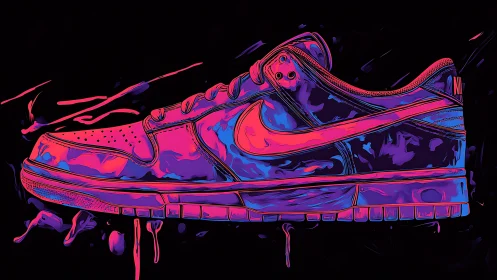Neon gradient sneaker illustration with liquid drip accents