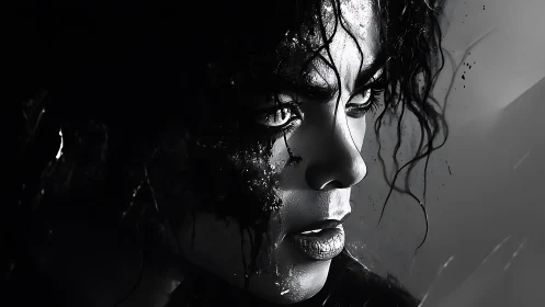 Intense monochrome portrait with dramatic falling light.