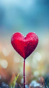 Red Heart-Shaped Flower Covered in Morning Dew Droplets.