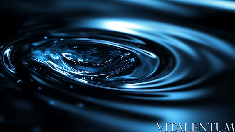 Liquid ripples expand across dark water in cool blue light
