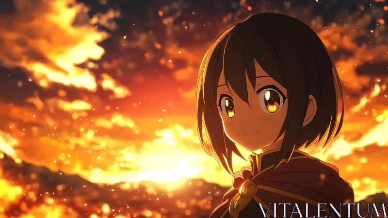 Sunset sparks dance in the mage girl’s ember-bright eyes