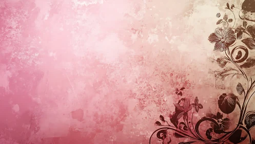 Pink and Beige Distressed Texture with Ornamental Floral Vine Design
