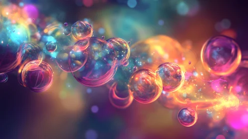 Vibrant floating soap bubbles in dreamy abstract digital art.