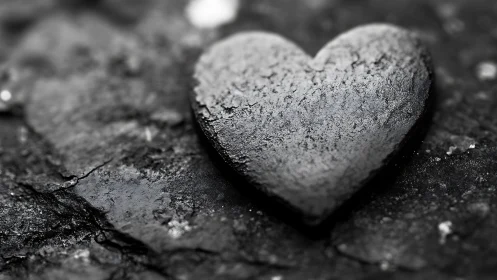 Heart-shaped stone sculptured in monochrome with textured granular surface detail.