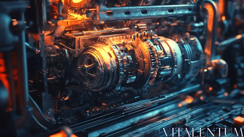 High-detail rotary fusion core rendered in neon industrial palette