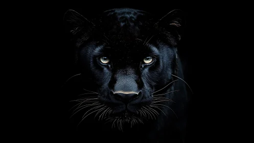 Black Panther Portrait: Piercing Luminous Eyes Against Deep Shadows.