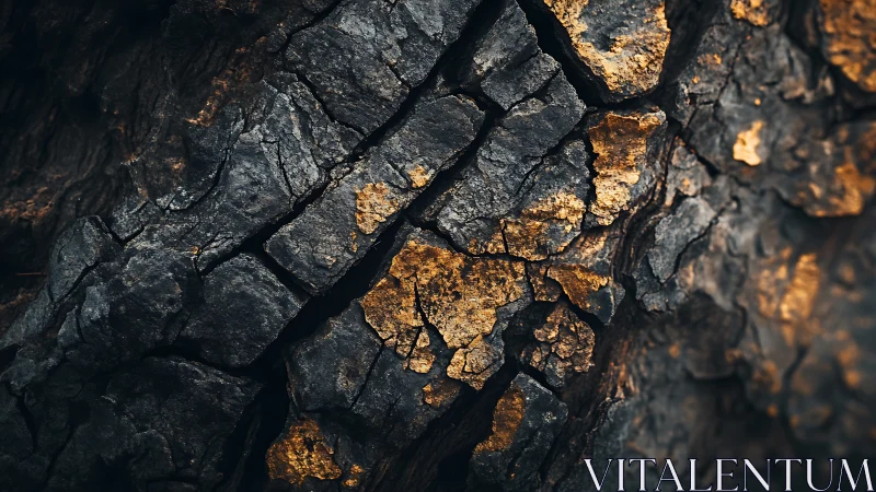 Golden light glows gently across cracked charcoal bark