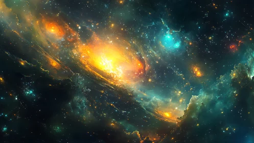 Turbulent nebular field with luminous gas vortices and star clusters