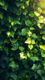 Sunlit ivy curls quietly script green music on walls
