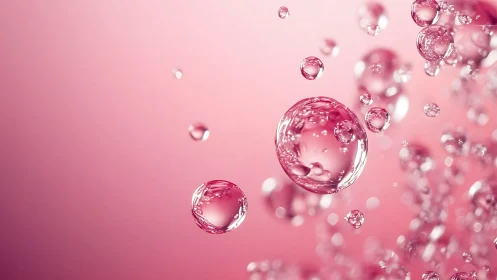 Shimmering pink bubbles drifting through soft daylight.