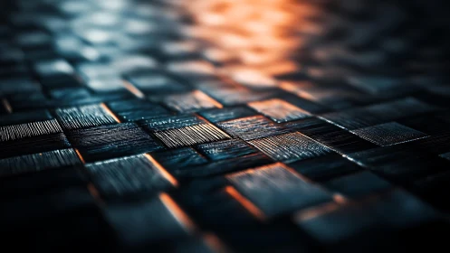 Abstract woven metallic texture with dramatic lighting effect.