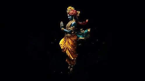 Divine blue figure glows in gold against a silent void