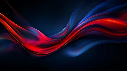 Red and blue light waves forming abstract fluid ribbon flow.