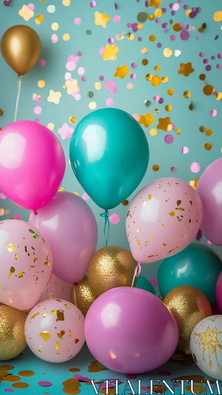 Vibrant Celebration With Colorful Balloons and Confetti