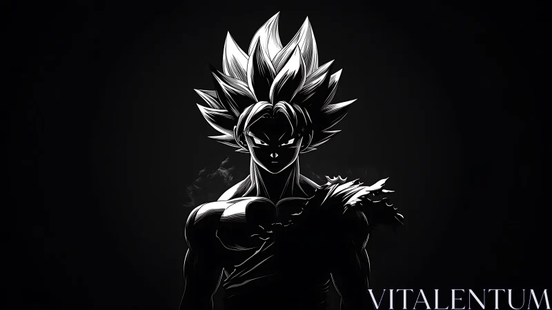 High-contrast anime warrior silhouette in monochrome lighting