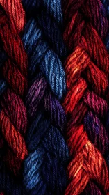 Close-up of braided multicolored yarn strands in rows.