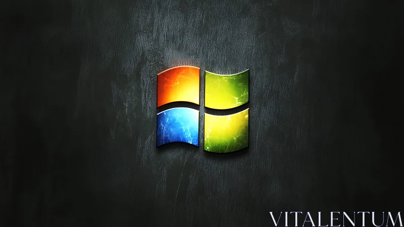Colorful glowing window icon on dark textured backdrop.