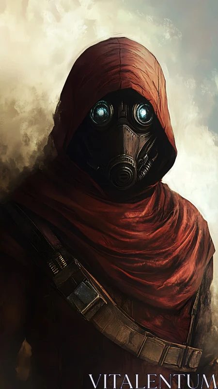 Hooded wasteland scout in gas mask rendered as digital painting