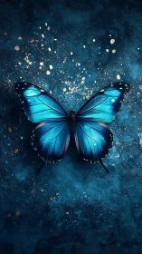 Midnight sapphire butterfly poised in cosmic dust bloom.