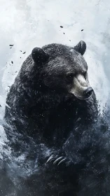 Digitally rendered bear emerges from abstract icy turbulence