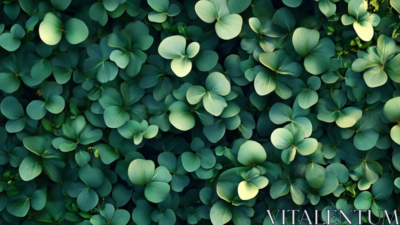 Emerald clover canopy swirling in soft layered forest light.