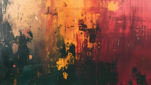 Abstract textured painting in warm earth tones with bold brushstrokes.