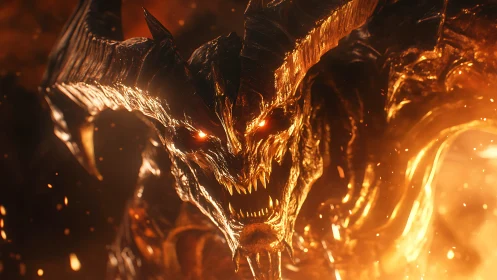 Infernal horned titan blazing from molten shadowfire.