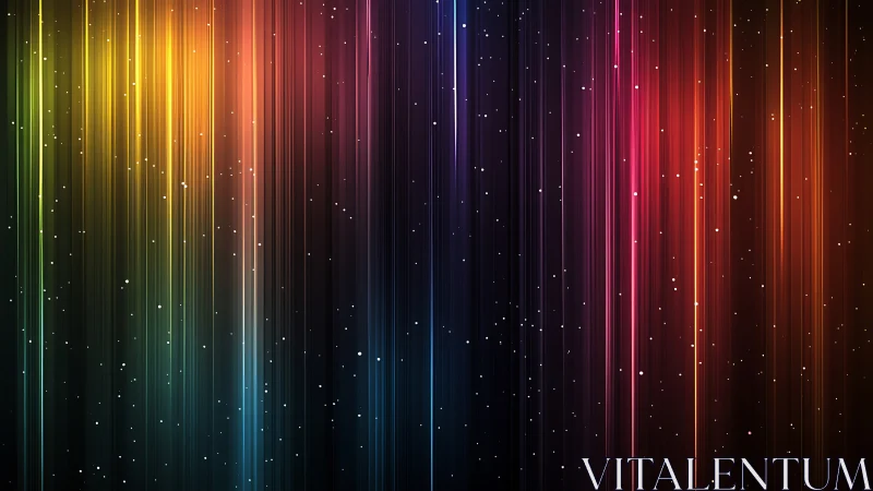 Glowing rainbow light beams drifting through a starry night.