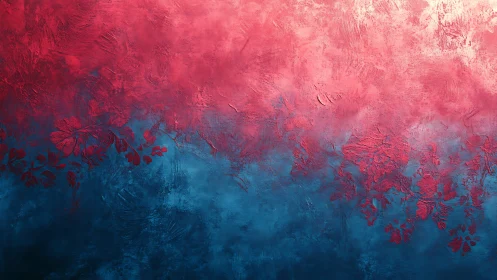 Soft coral and deep blue floral textures in gentle bloom.