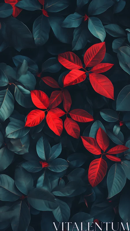 Red compound leaves form contrast against dark teal foliage