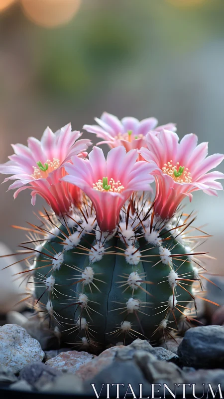 Blooming Cactus with Pink Flowers