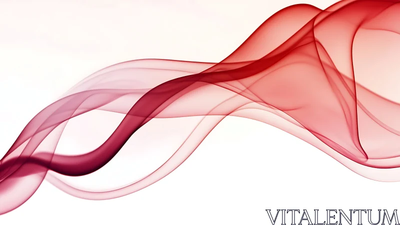 Crimson translucent waveforms flow across white field.