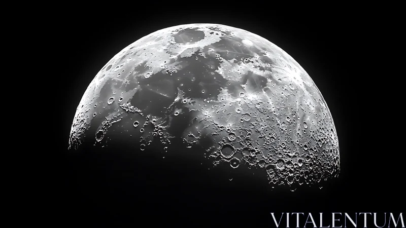 Lunar terminator in high-contrast monochrome telescopic study.