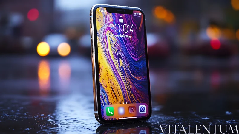 iPhone XS Max smartphone displaying abstract digital wallpaper