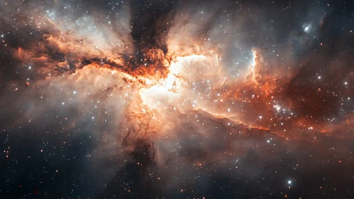 Stellar nebular outflow with ionized gas filaments and dust lanes.